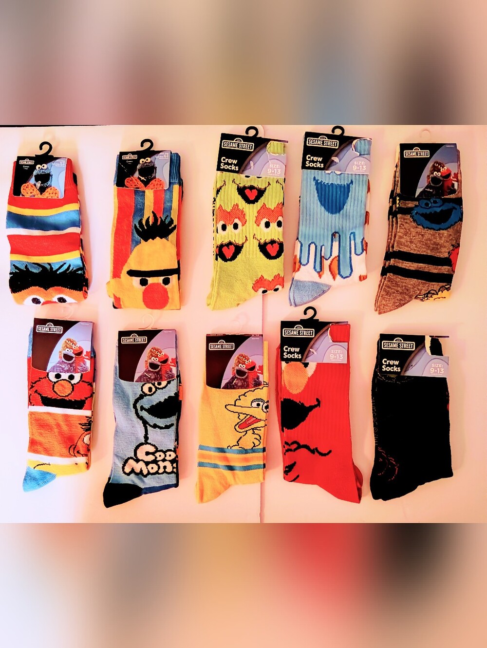 Sesame Street Unisex Crew Socks Different Choices Big Bird Grouch Elmo Bert New
